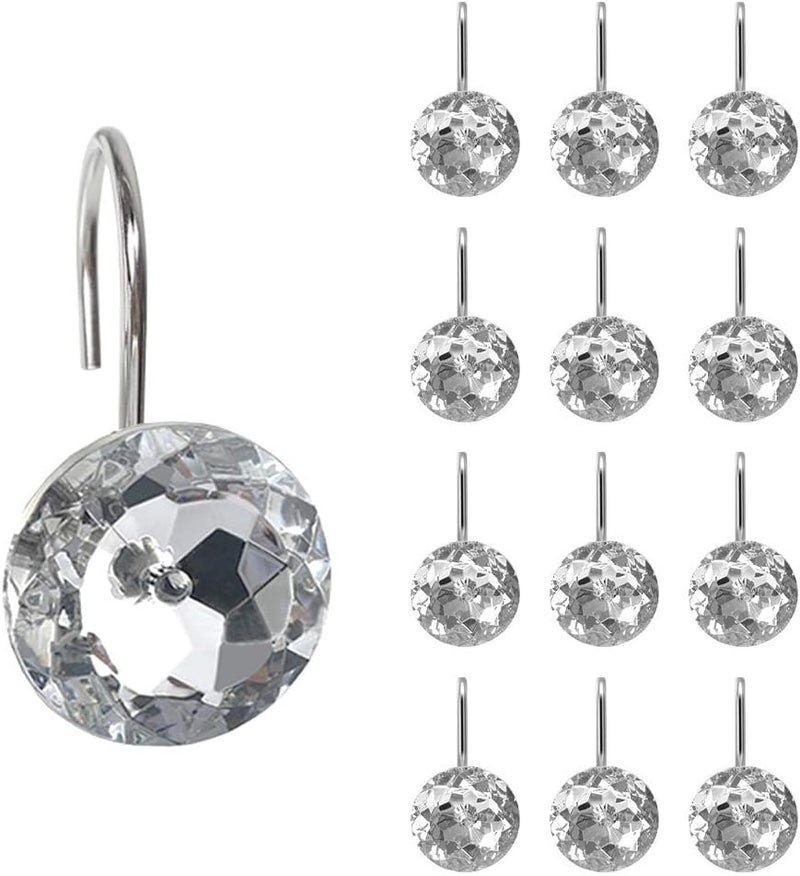 EleCharm 12 Pcs Bling Rhinestones Shower Curtain Hooks Bathroom Rolling Hooks - Image 1