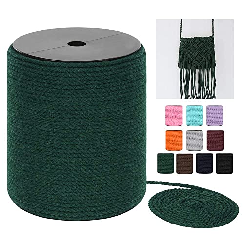 HOMEBOBO Macrame Cord 4mm x 240Yards (722Feet), Colored Cotton Macrame Rope - 3 Strands Twisted Colorful Macrame Cotton Cord for Wall Hanging, Plant Hangers, Gift Wrapping and Wedding Decorations, Dark Green - Image 1