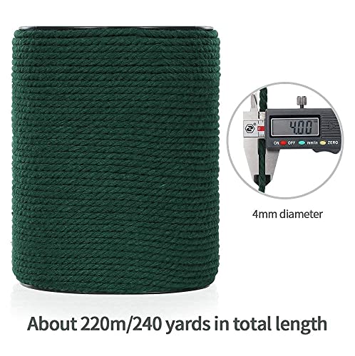 HOMEBOBO Macrame Cord 4mm x 240Yards (722Feet), Colored Cotton Macrame Rope - 3 Strands Twisted Colorful Macrame Cotton Cord for Wall Hanging, Plant Hangers, Gift Wrapping and Wedding Decorations, Dark Green - Image 5