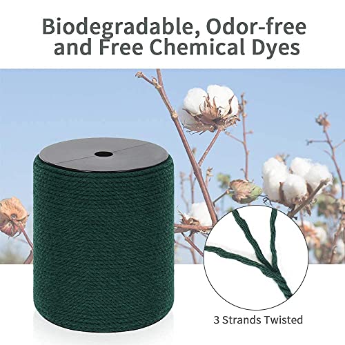 HOMEBOBO Macrame Cord 4mm x 240Yards (722Feet), Colored Cotton Macrame Rope - 3 Strands Twisted Colorful Macrame Cotton Cord for Wall Hanging, Plant Hangers, Gift Wrapping and Wedding Decorations, Dark Green - Image 4