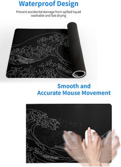 Miya 800 * 300 * 3mm Gaming Keyboard Mouse Pad Office Desk Pad Gaming Office Home Kanagawa's Black Wave  - Image 3