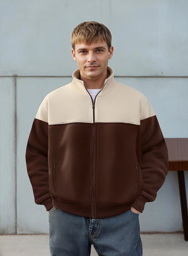 trendyol Brown-Beige Regular Fit Long Sleeve Stand Collar Zippered Sweatshirt - Image 1