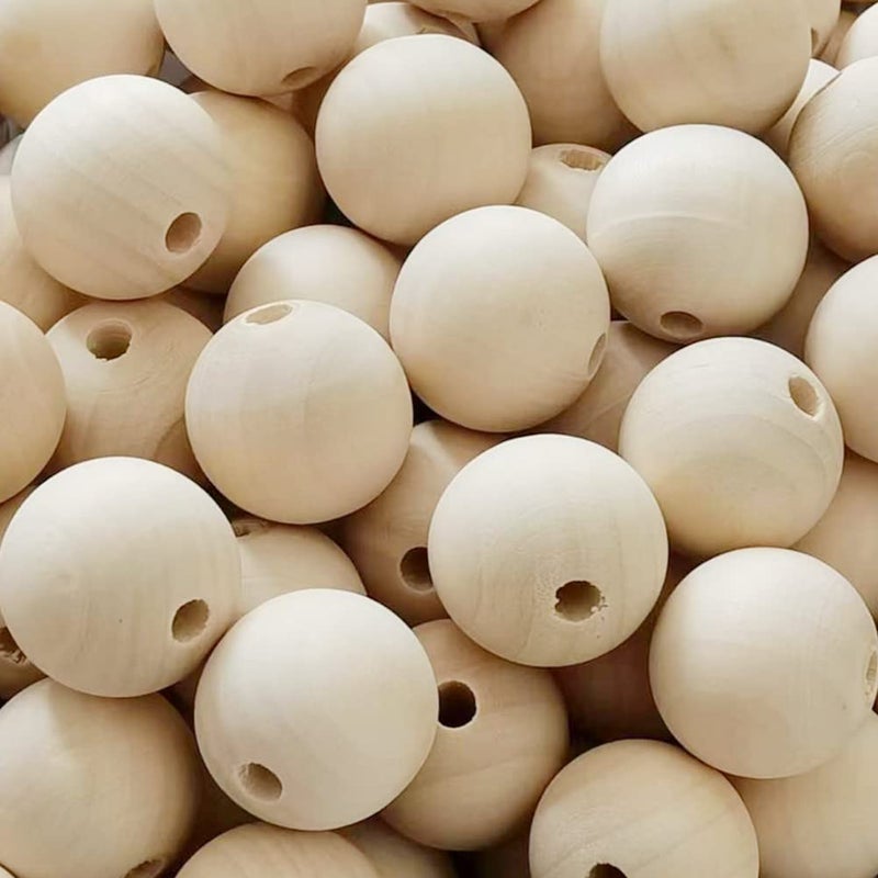 WLIANG 60 Pcs 30mm Natural Wood Beads Unfinished Round Wooden Beads Wooden Ball Spacer Loose Beads for Garland Farmhouse Decor Bracelet Necklace Making DIY Craft Making Wood Beads