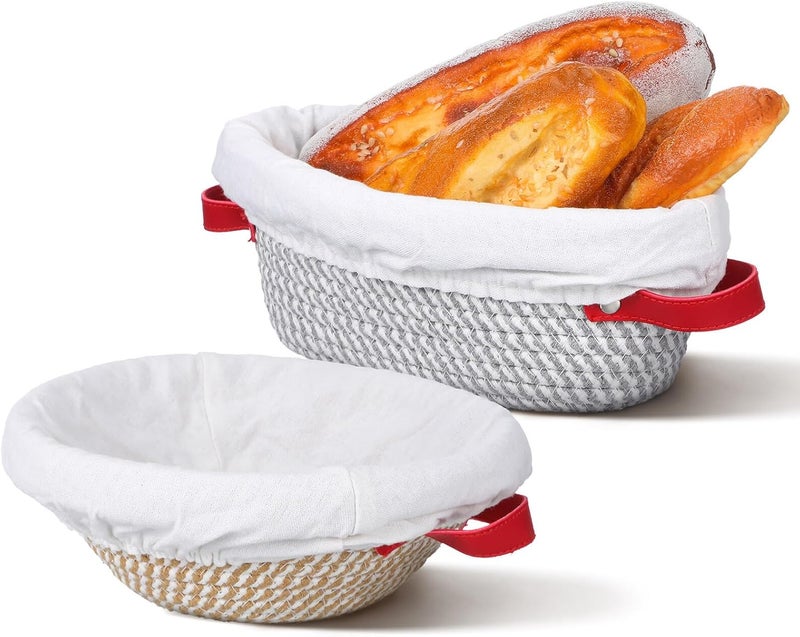 Sourdough Loaf Proofing Basket Set 2pcs Rattan Dough Rising Baskets with Linen Liners for Homemade Bread Baking and Artisan Bread Fermentation - Image 1