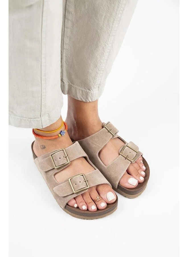 Manijero  Anlelic Women's Genuine Leather Double Buckle Vizon Slippers. for Women | Best Price UAE