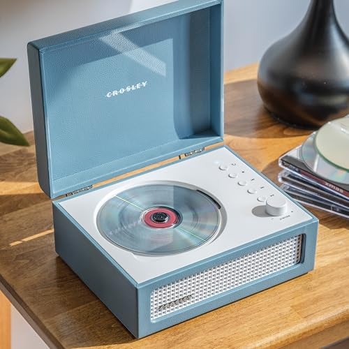 Crosley CR3517A-WB Voyager Retro Portable CD Player with Stereo Bluetooth Speakers and FM Radio, Washed Blue - Image 5