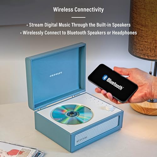 Crosley CR3517A-WB Voyager Retro Portable CD Player with Stereo Bluetooth Speakers and FM Radio, Washed Blue - Image 4