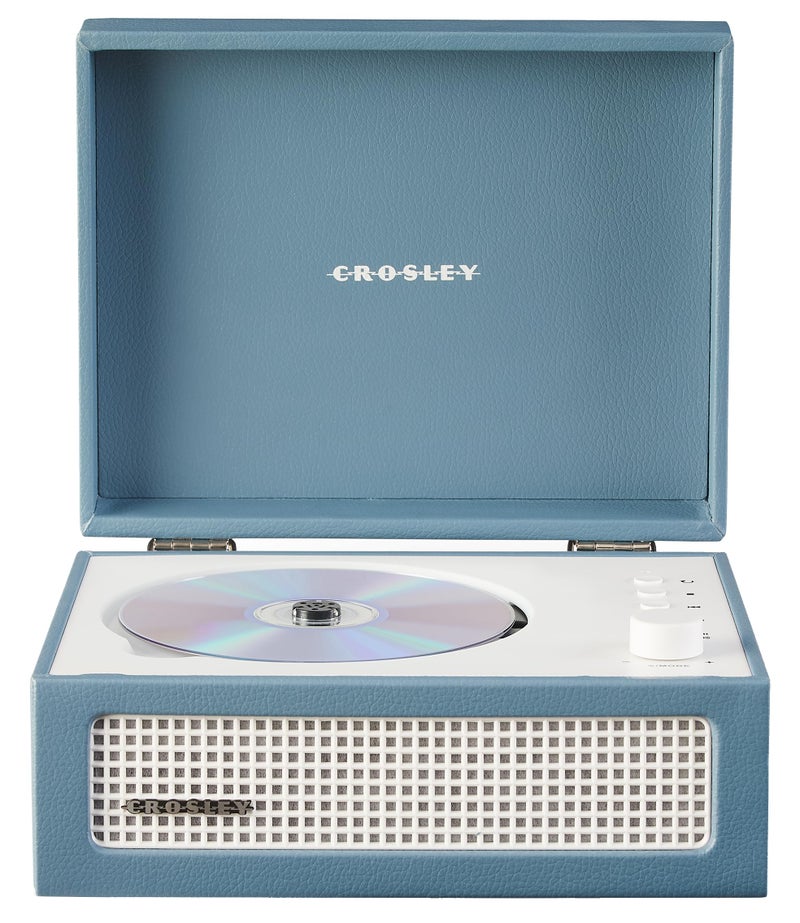 Crosley CR3517A-WB Voyager Retro Portable CD Player with Stereo Bluetooth Speakers and FM Radio, Washed Blue - Image 1