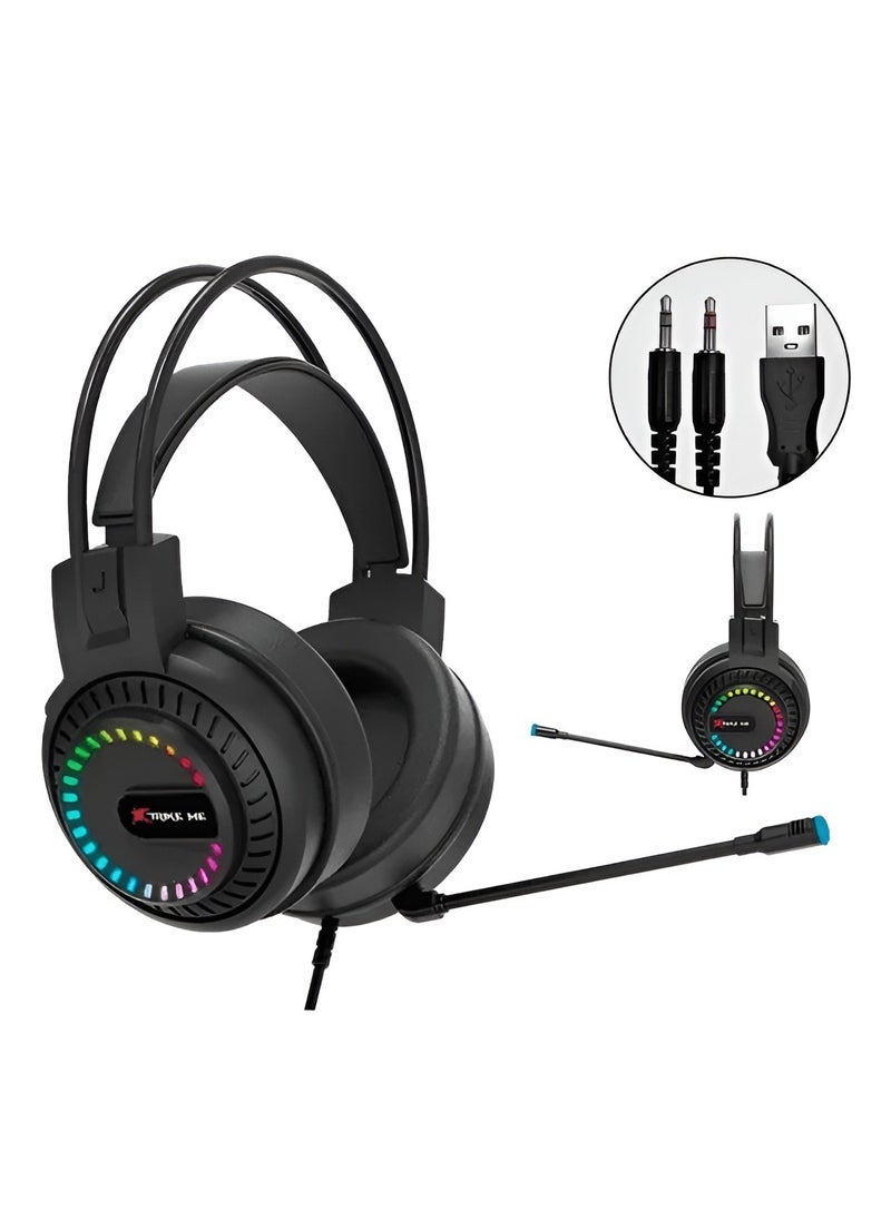 سماعة ألعاب ستيوريو مع إضاءة خلفية RGB من إكسترايك مي - موديل HP-318، ميكروفون مرن، 50 مم، تصميم مريح-اسود