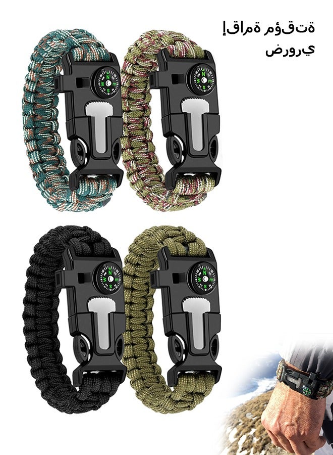 Beyond 4 Pcs Survival Paracord Bracelet Set, Adjustable Bracelets with Bracelet Bottle Opener Flint Buckle Whistle, Outdoor Survival Bracelet Set (Green+Black) - Image 1