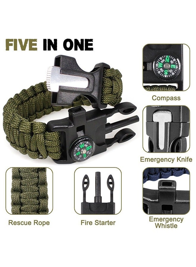 Beyond 4 Pcs Survival Paracord Bracelet Set, Adjustable Bracelets with Bracelet Bottle Opener Flint Buckle Whistle, Outdoor Survival Bracelet Set (Green+Black) - Image 3