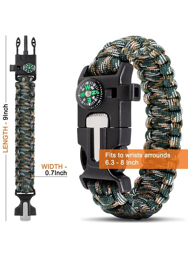 Beyond 4 Pcs Survival Paracord Bracelet Set, Adjustable Bracelets with Bracelet Bottle Opener Flint Buckle Whistle, Outdoor Survival Bracelet Set (Green+Black) - Image 2