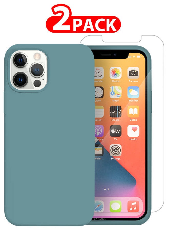 CATANES [for iPhone 12 Pro] 2 Pack Silicone Case and Screen Protector Shockproof Protective Case Anti Scratch Smooth Case Cover/Teal - Image 1
