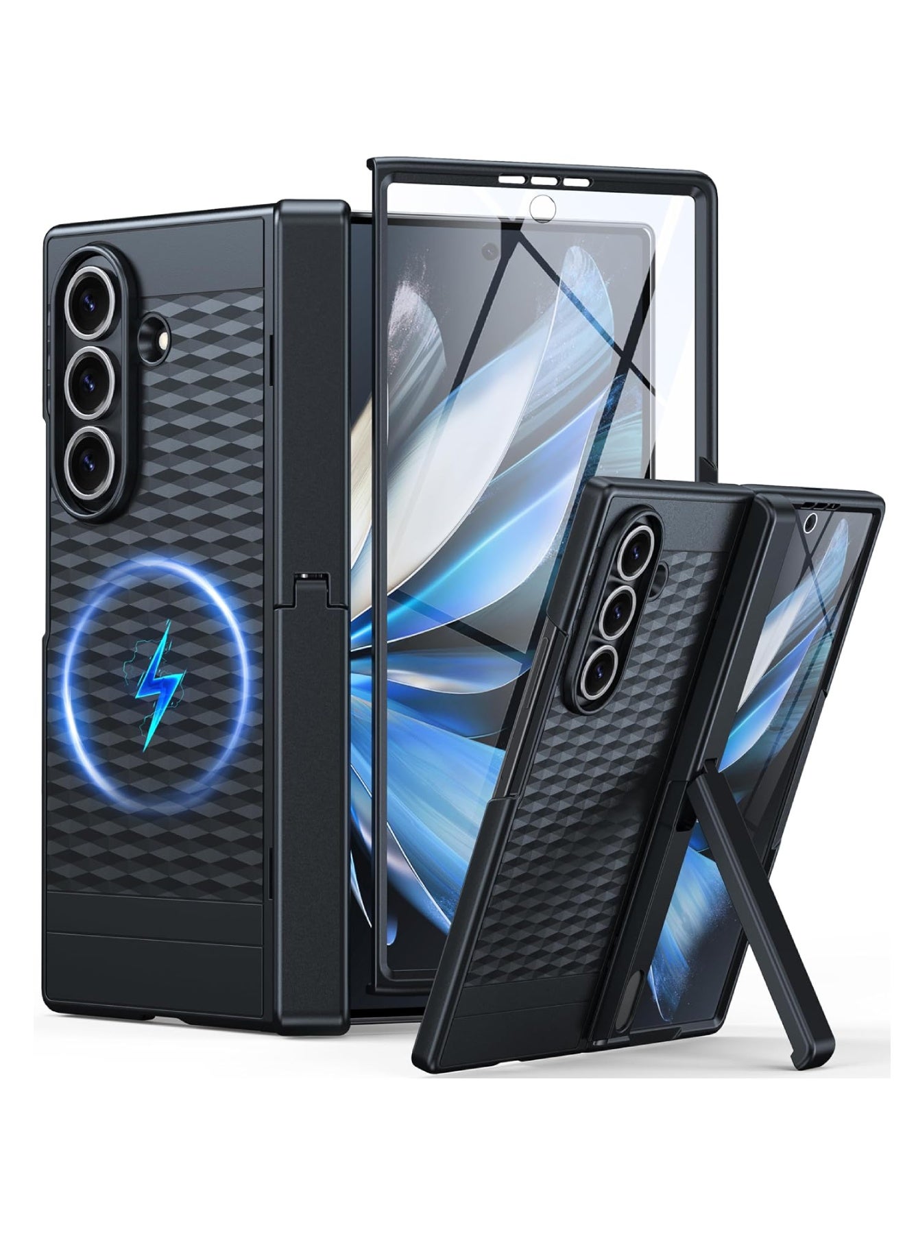 Aookay Magnetic for Samsung Galaxy Z Fold 7 Case, [Built-in Screen Protector] [Hinge Protection] [Built in Kickstand][Compatible with MagSafe] Full Body Protective Phone Case for Z Fold 7 (Black)