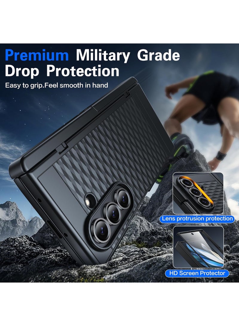 اووكاي جراب مغناطيسي لهاتف سامسونج جالاكسي زد فولد 7، [واقي شاشة مدمج] [حماية للمفصلة] [حامل مدمج] [متوافق مع ماج سيف] جراب هاتف واقٍ كامل الجسم لهاتف زد فولد 7 (أسود) - Image 3