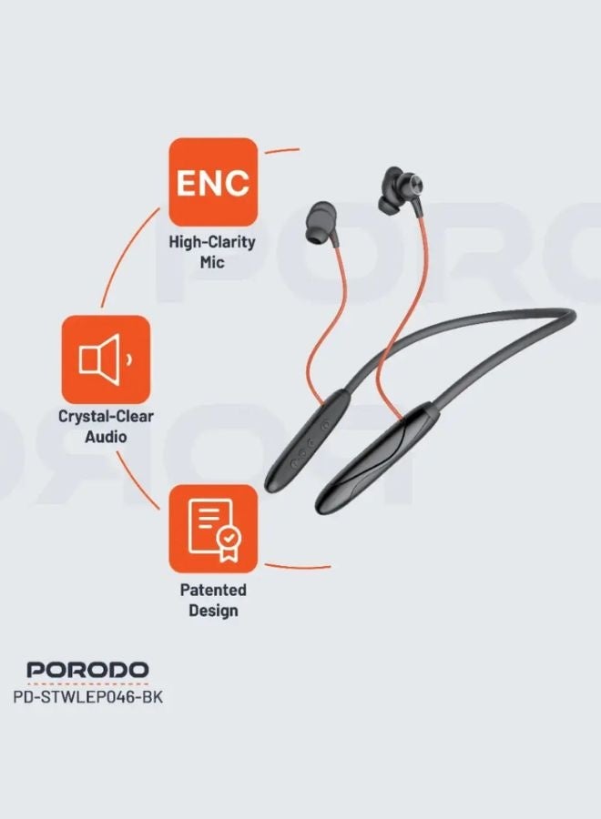 Porodo Soundtec Porodo Echo Flex Bluetooth Headphones | Neckband with Magnetic Buds & Hall Switch | Black - Image 3