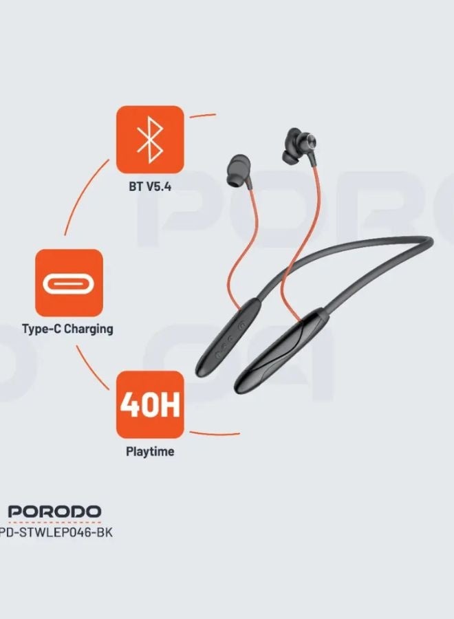 Porodo Soundtec Porodo Echo Flex Bluetooth Headphones | Neckband with Magnetic Buds & Hall Switch | Black - Image 5