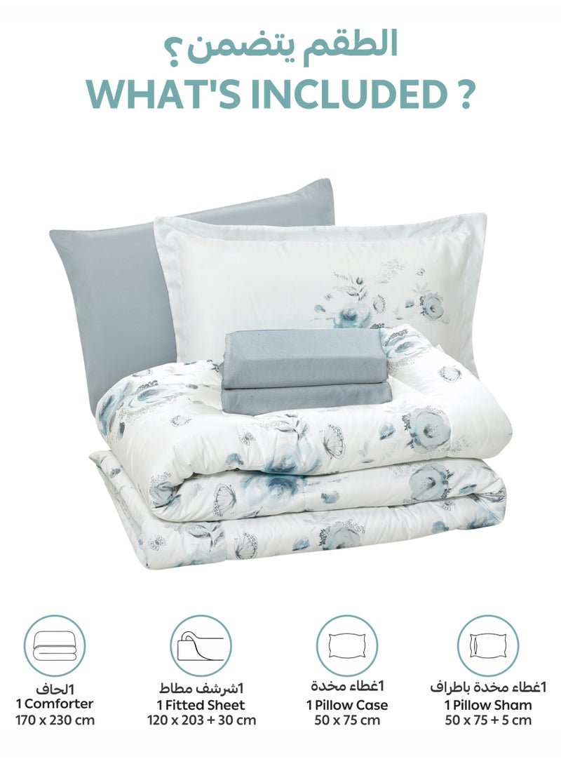 Donetella Bedding Comforter Set, twin Size Fits 120x200 cm - 4-Pcs Digital Print Quilted Bed Set, Microfiber Fabric - 1 Comforter, 1 Fitted Sheet, 1 Pillow Shams, 1 Pillowcases. - Image 4