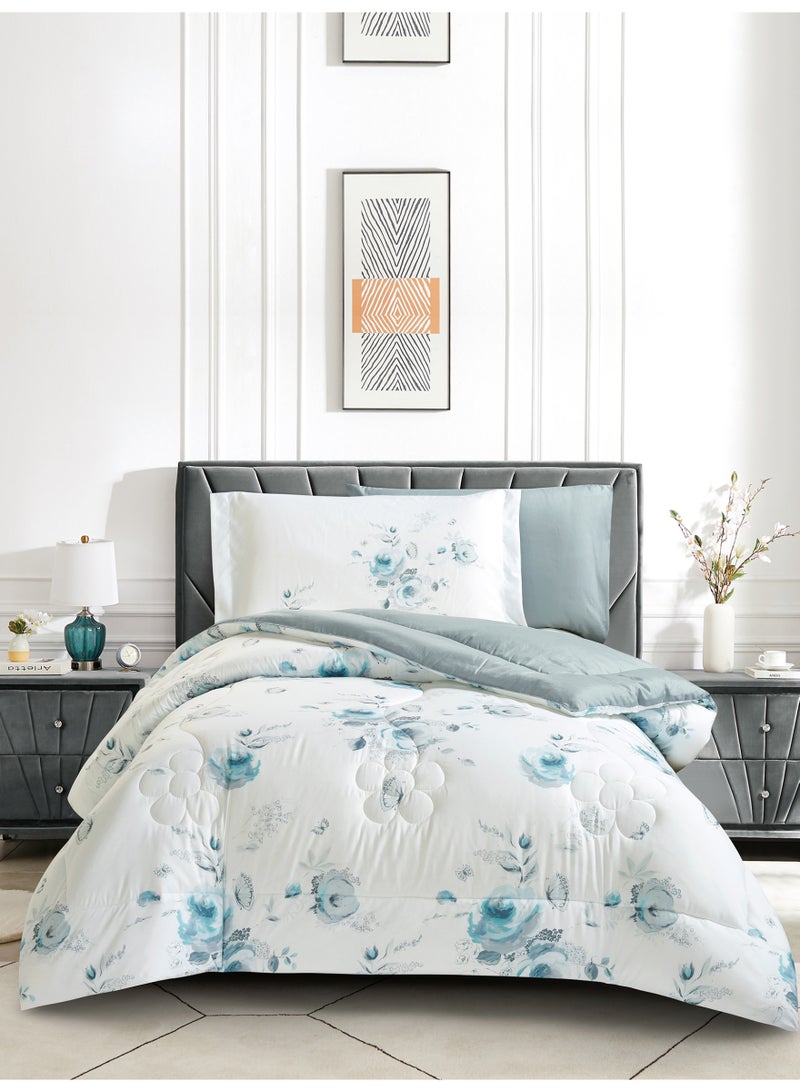 Donetella Bedding Comforter Set, twin Size Fits 120x200 cm - 4-Pcs Digital Print Quilted Bed Set, Microfiber Fabric - 1 Comforter, 1 Fitted Sheet, 1 Pillow Shams, 1 Pillowcases. - Image 1