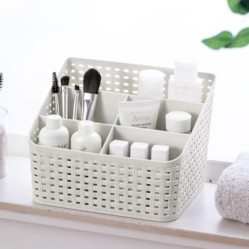 PUTHAK Storage Basket, Plastic Storage Basket for Office, Home Kitchen, Office, Dressing Table, Cosmetics, Bathroom, Grey - Image 1