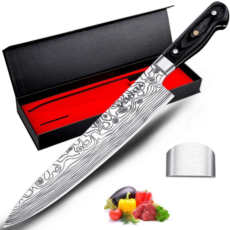 MOSFiATA Chef Knife 10 Inch Super Sharp Professional Kitchen Knife with Finger Guard in Gift Box German High Carbon Stainless Steel EN4116 Cooking Knife with Micarta Handle