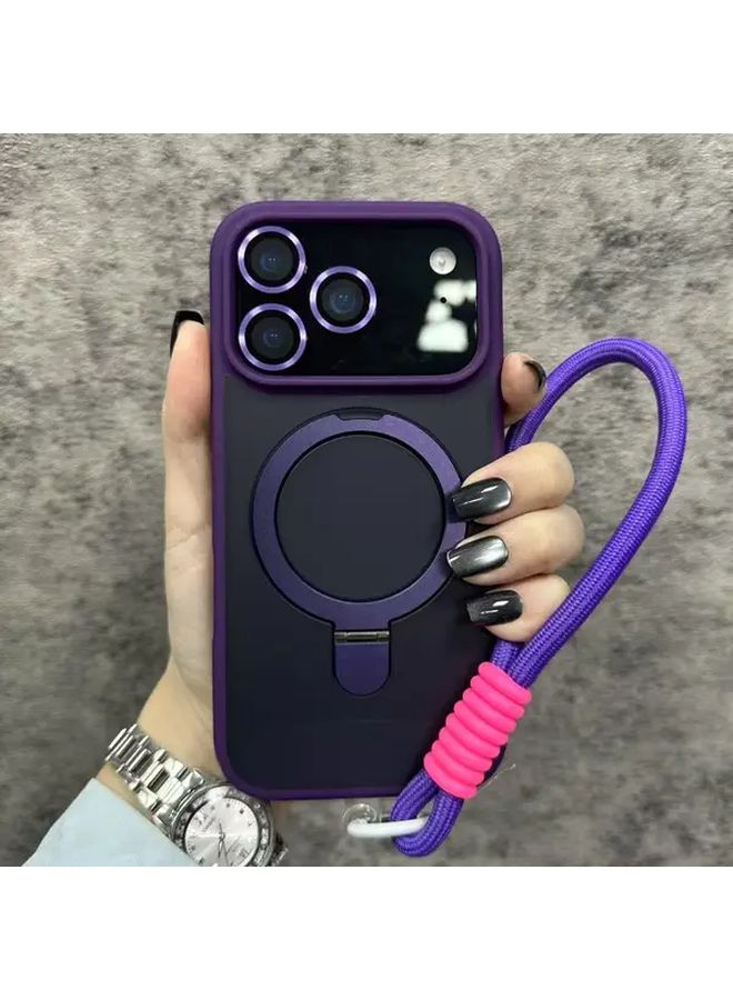 Black Magnetic Phone Cover For iPhone 17 Pro With Lens Film Bracket And Strap - Image 1