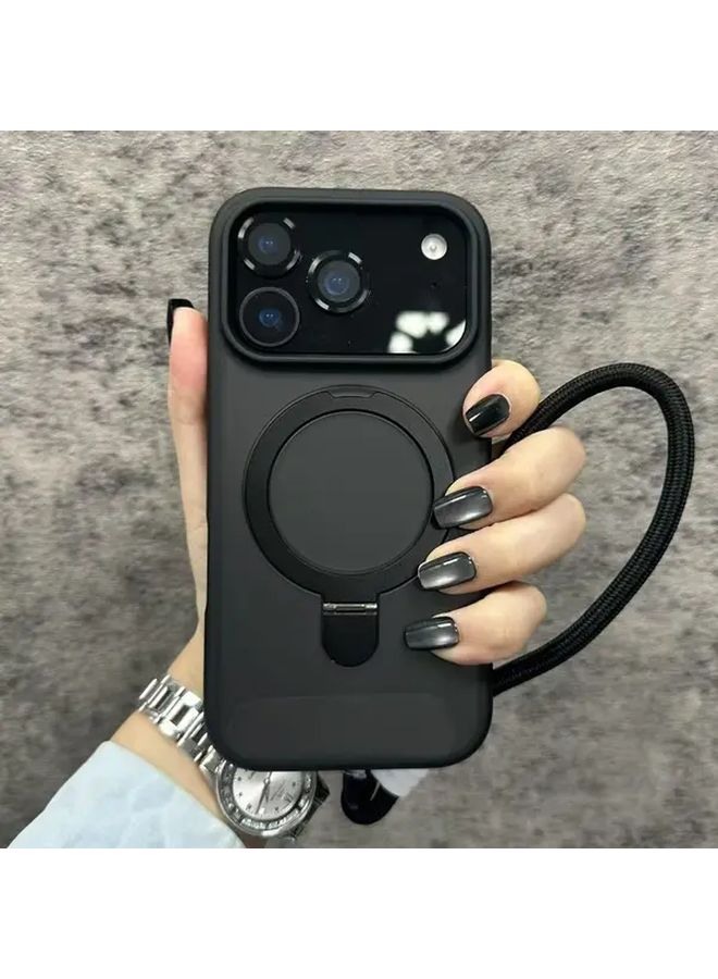 Black Magnetic Phone Cover For iPhone 17 Pro With Lens Film Bracket And Strap - Image 3
