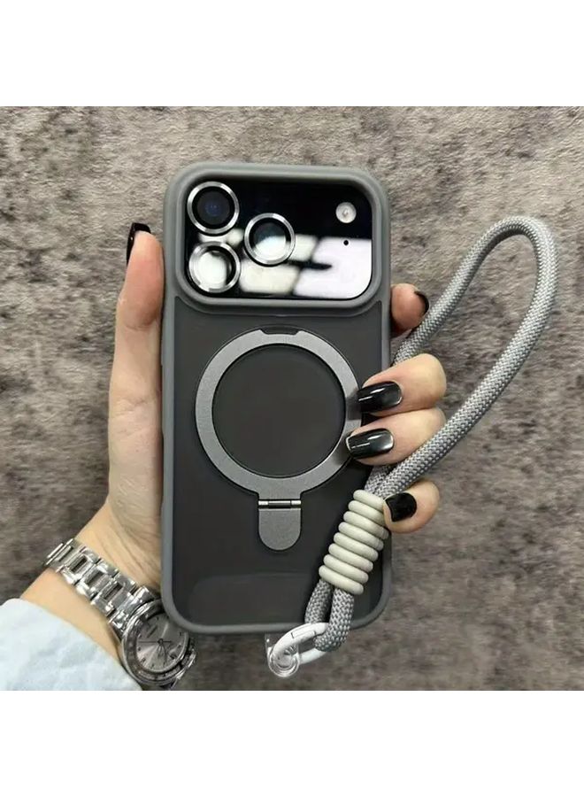Black Magnetic Phone Cover For iPhone 17 Pro With Lens Film Bracket And Strap - Image 5