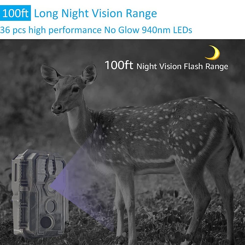 GardePro كاميرا جارد برو E5 للتجسس (غير خلوية، غير واي فاي)، 48 ميجابكسل صورة وفيديو بدقة 1296P HD، زمن استجابة 0.1 ثانية، رؤية ليلية بدون توهج حتى 100 قدم، كاميرا للحياة البرية تعمل بالحركة - Image 5