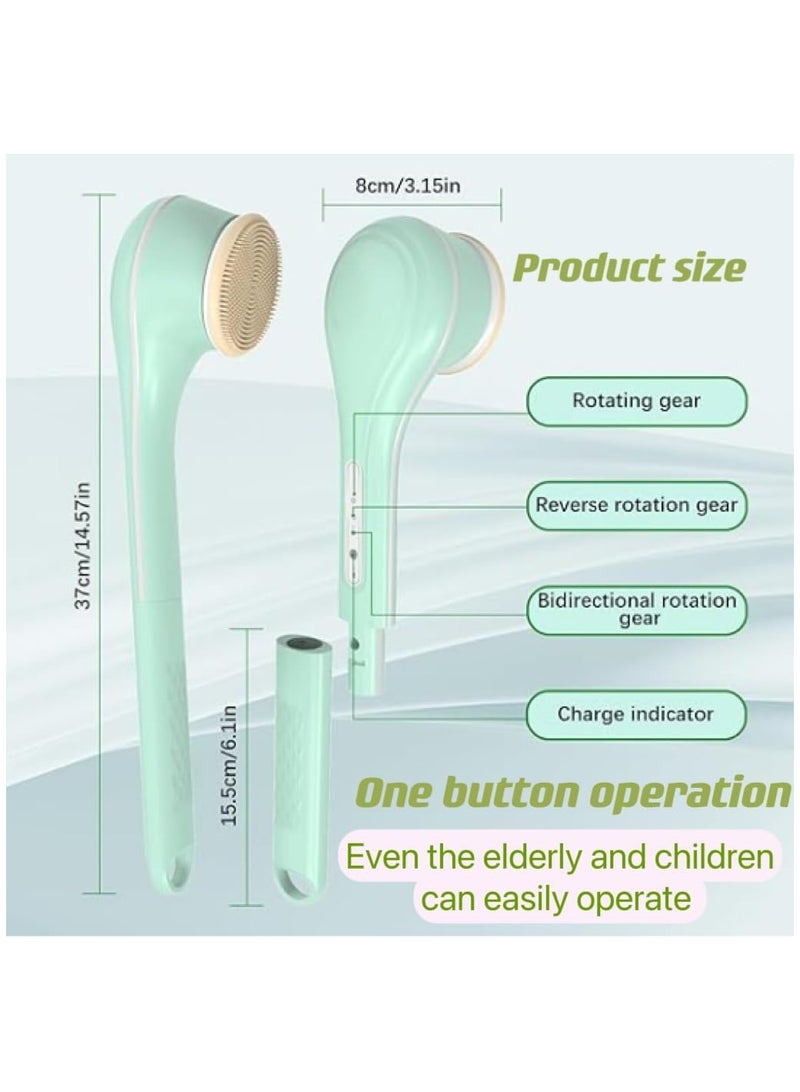 Hihonor Electric Body Brush, exfoliating Shower Brush Long Handle Shower Gel applicator Back Silicone Body Brush, with 6 Shower Brush Heads, Men's and Women's Gifts (Light Green) - Image 3