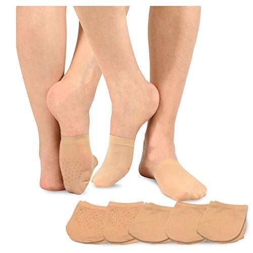 TeeHee Socks Fashion Liner Half Socks for Women Seamless Nylon Toe Topper Non-Slip 5-Pair (Women-5Pair, Pale Beige) - Image 1