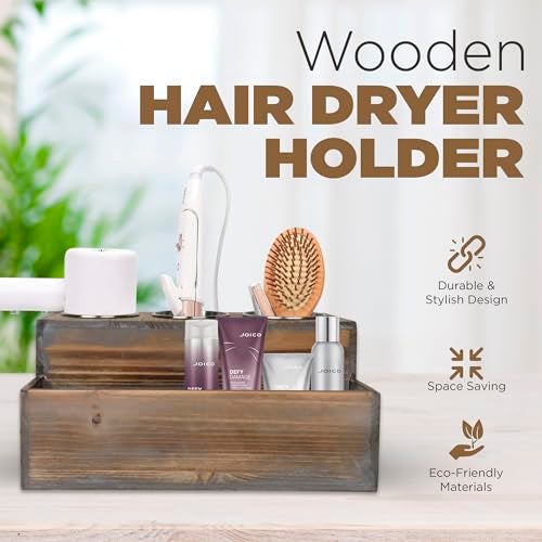 Besti Wooden Hair Dryer Holder – Hair Tools and Styling Supplies Organizer and Storage for Vanity and Bathroom - Natural Elegant Design - Multi-Functional Caddy for Accessories, Makeup, Toiletries - Image 2