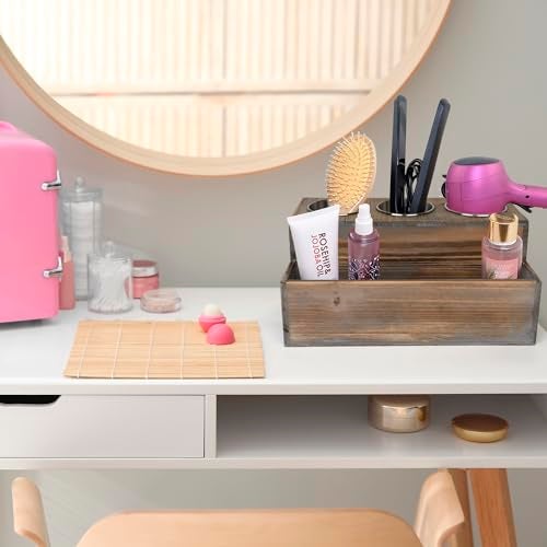 Besti Wooden Hair Dryer Holder – Hair Tools and Styling Supplies Organizer and Storage for Vanity and Bathroom - Natural Elegant Design - Multi-Functional Caddy for Accessories, Makeup, Toiletries - Image 5