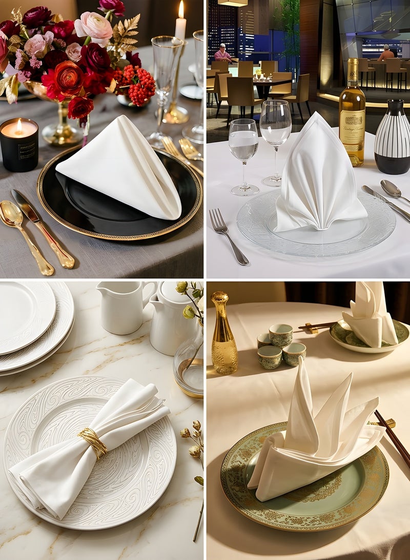 بيوينتي 12 قطعة من المناديل القماشية، قطن عالي الجودة، يمكن غسلها في الغسالة، مناسبة للمائدة العشاء، الحفلات، العطلات، الفنادق، والمطاعم. اللون: أبيض، الحجم: 19 × 19 بوصة. - Image 3