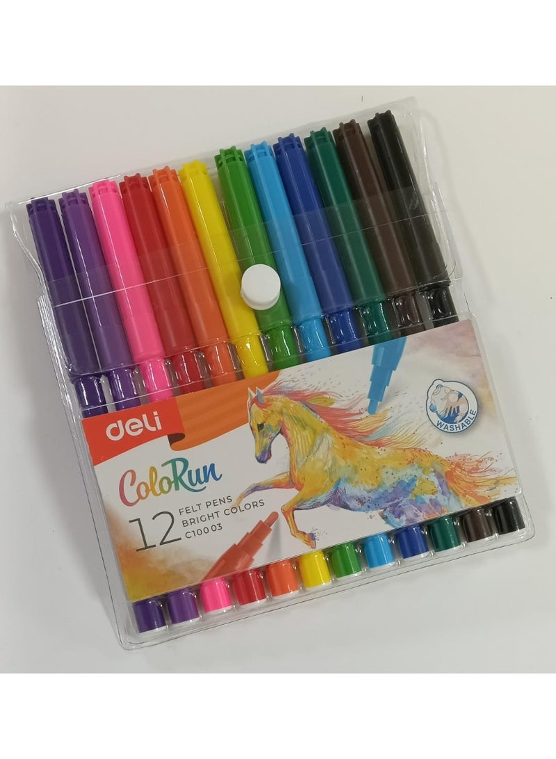 Deli C10003 Sketch Pen 12 Piece C10003 Bullet Tip 1.0mm Washable - Image 2