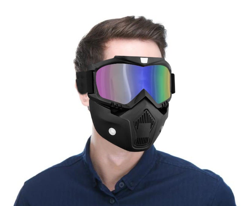 SORAX 3 in 1 Detachable Mask with Foam face shield Protective Goggles for Bike Scooter Motorcycle (Rainbow) - Image 1