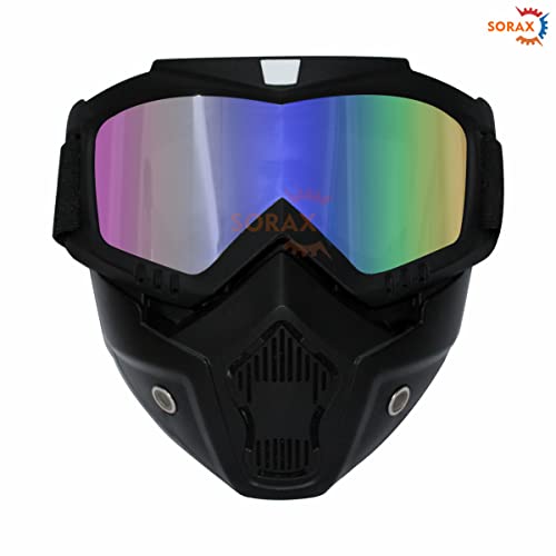 SORAX 3 in 1 Detachable Mask with Foam face shield Protective Goggles for Bike Scooter Motorcycle (Rainbow) - Image 2