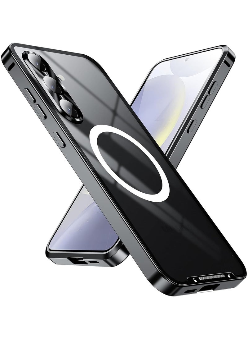عام غطاء مات لجهاز Samsung Galaxy S24 FE بحجم 6.7 بوصة لعام 2024، مزود بمغناطيس مدمج ويدعم الشحن اللاسلكي، إطار معدني وغطاء خلفي شفاف من البلاستيك المحسن (PC) لمقاومة الصدمات. - Image 2