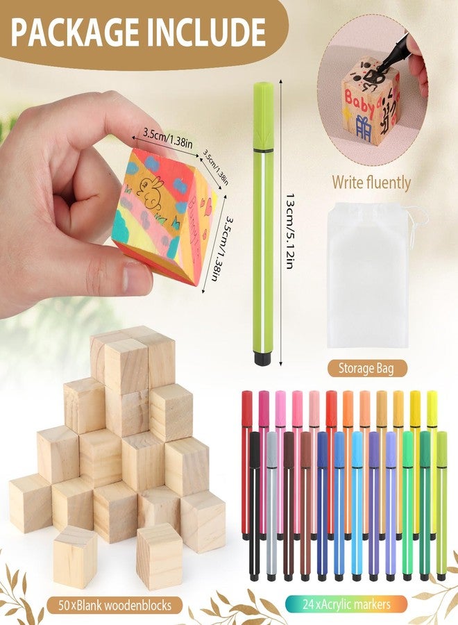 wookidel Baby Shower Games Sign Kit with 50 Blank Wooden Baby Blocks, 24 Acrylic Paint Marker and Wooden Sign, Blocks for Baby Shower Games, Gender Reveals Party(Gold) - Image 3