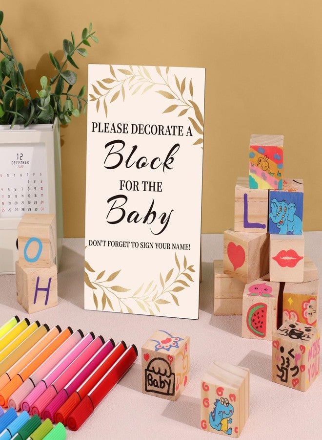 wookidel Baby Shower Games Sign Kit with 50 Blank Wooden Baby Blocks, 24 Acrylic Paint Marker and Wooden Sign, Blocks for Baby Shower Games, Gender Reveals Party(Gold) - Image 4