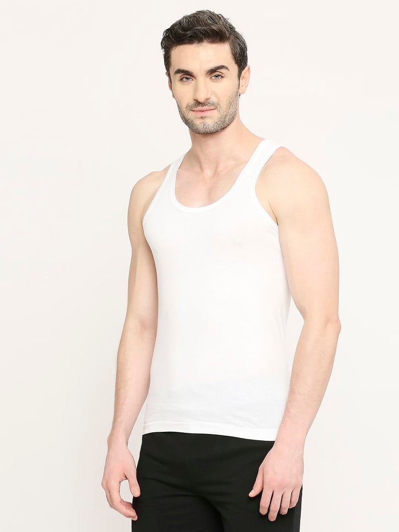 VIP Bonus Premium Men's 100% Cotton Sleeveless White Vest, 95 Size, Pack of 2 - Image 3
