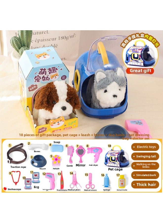 Table Game Toy Electric Plush Pet Toy Will Walk Will Call Teddy Golden Retriever Intelligent Robot Dog Doll-Color:Large Electric Saint Bernard (four-piece Cute Pet Set)  - Image 3