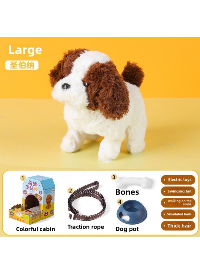 Table Game Toy Electric Plush Pet Toy Will Walk Will Call Teddy Golden Retriever Intelligent Robot Dog Doll-Color:Large Electric Saint Bernard (four-piece Cute Pet Set)  - Image 1