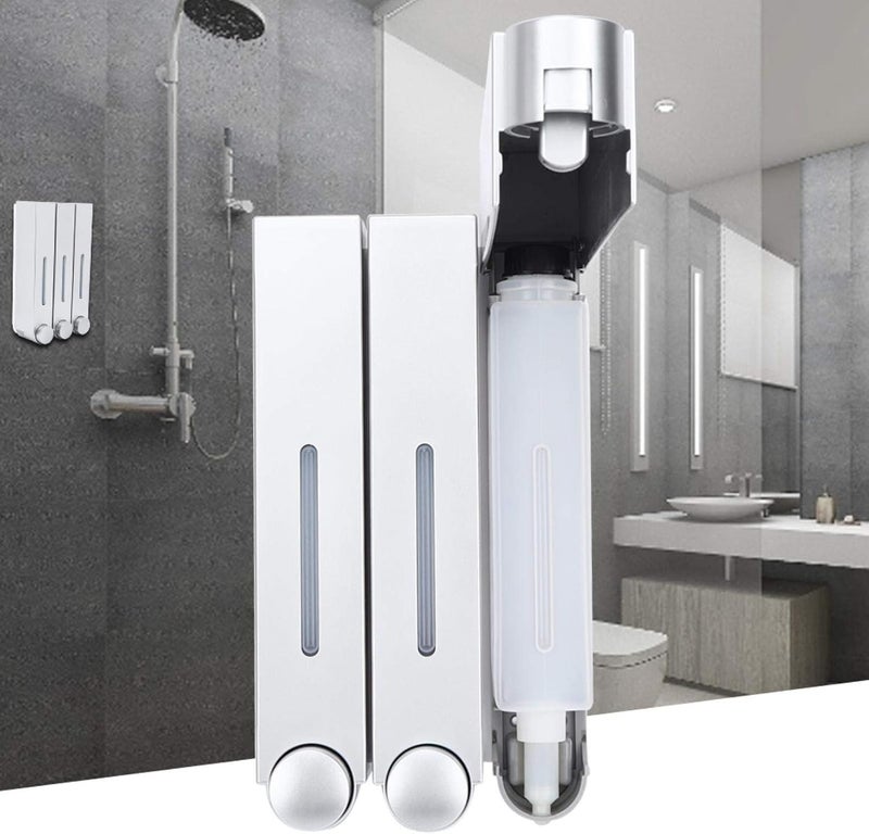 ويوبلز موزع صابون يدوي مثبت على الحائط، صندوق شامبو بثلاث حجرات لحمامات الفنادق (6028 فضي بثلاثة أكواب) - Image 3