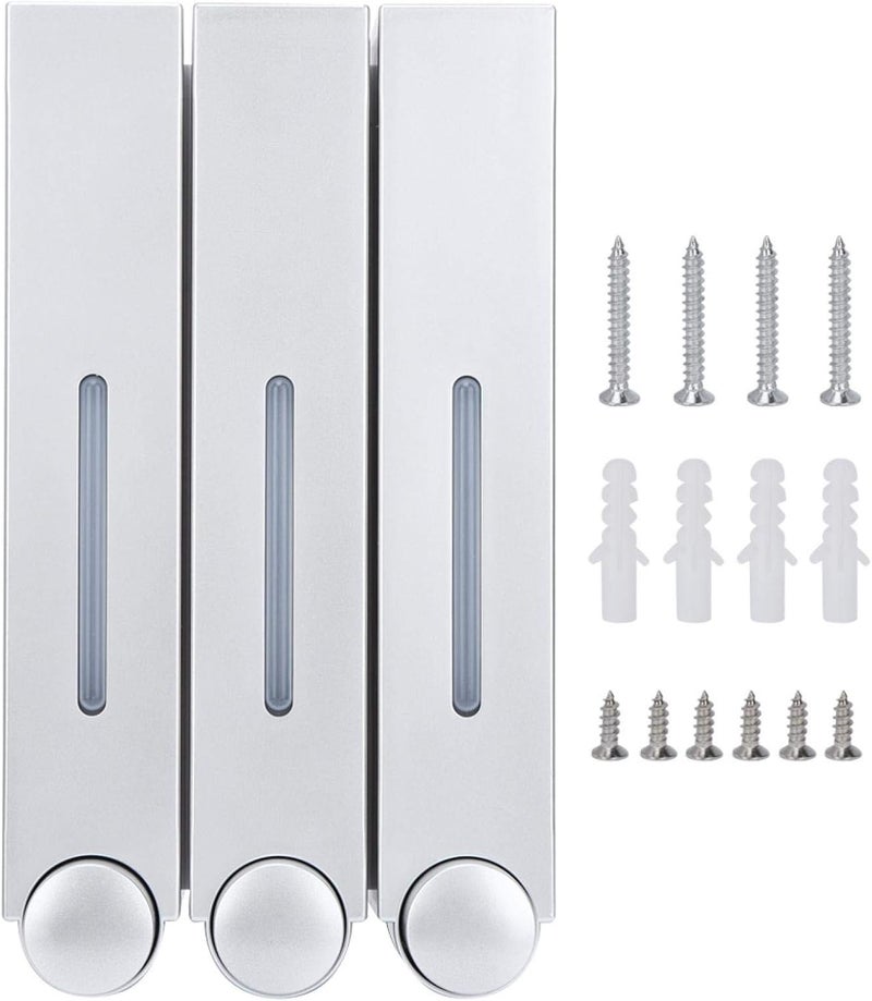 ويوبلز موزع صابون يدوي مثبت على الحائط، صندوق شامبو بثلاث حجرات لحمامات الفنادق (6028 فضي بثلاثة أكواب) - Image 1