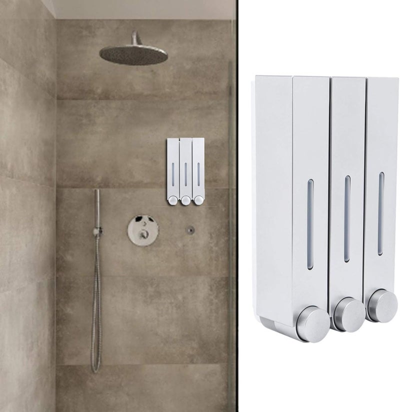 ويوبلز موزع صابون يدوي مثبت على الحائط، صندوق شامبو بثلاث حجرات لحمامات الفنادق (6028 فضي بثلاثة أكواب) - Image 2