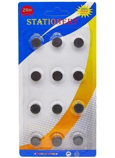 Black Circular Magnet – 12 Small Strong Magnetic Pieces for Whiteboard & Fridge