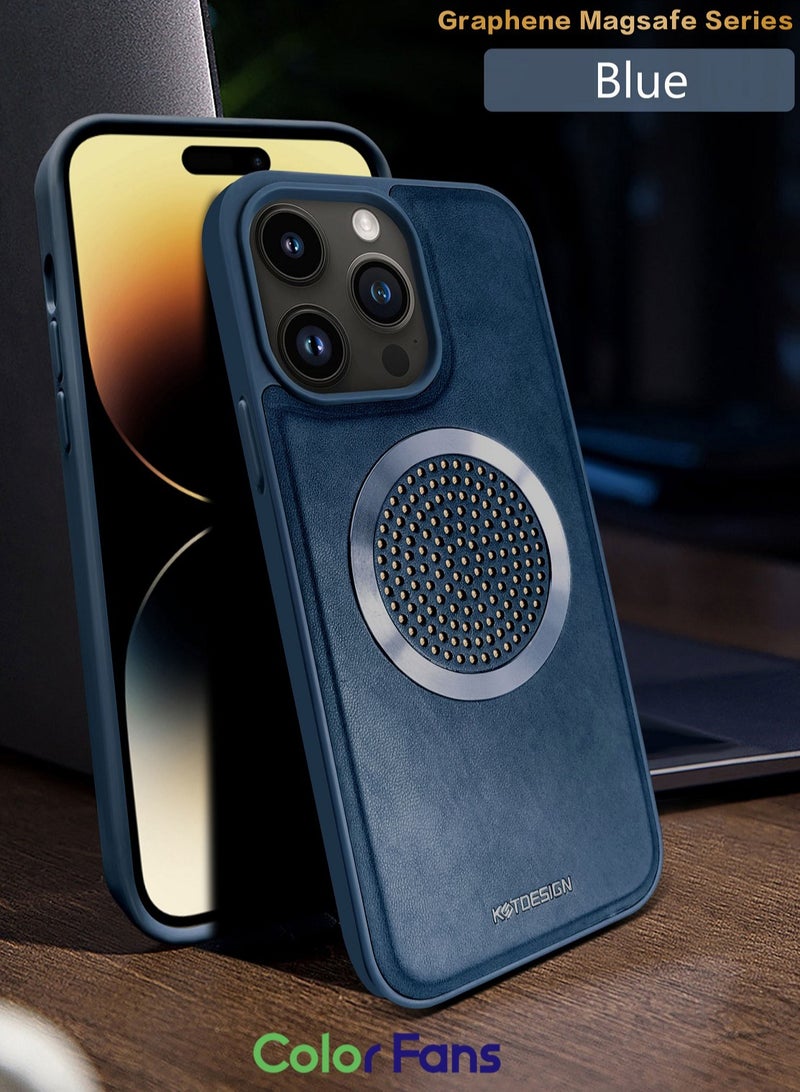 Color Fans Luxury Leather Magnetic Case for iPhone 13 Pro Max 6.7 inch Graphene Armor Cover Blue