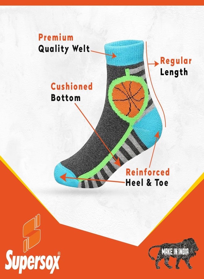 Supersox Regular Length Sports Socks for Kids, Made with Breathable, Anti Odour & Moisture Absorbent Combed Cotton with a Extra Durable Welt, Ideal For All Day Wear (Pack Of 5) (5-6 Years), Assorted - Image 4