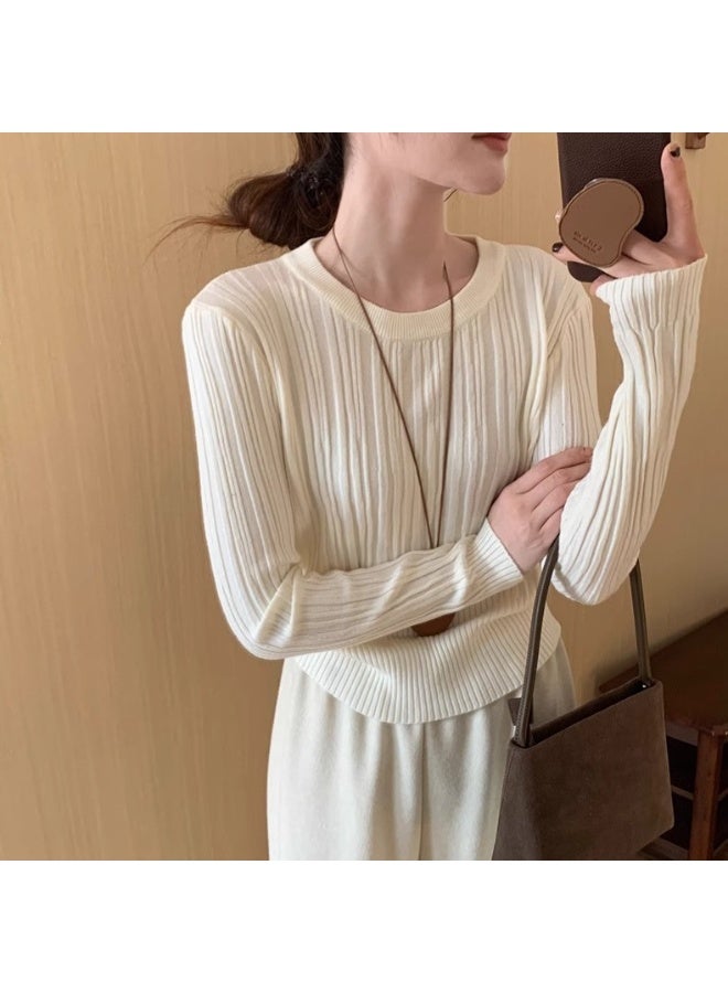 NIBEMINENT Autumn  Waist Cinched Sweater Pullover Women Korean High Stretch Knitted Sweaters Woman Casual Ribbed O-Neck Jumpers - Image 1